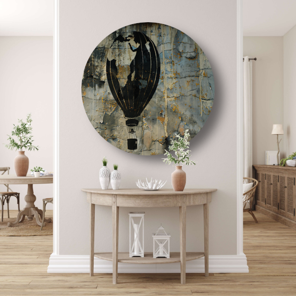 Minimalistische heteluchtballon aan de muur aluminium muurcirkel
