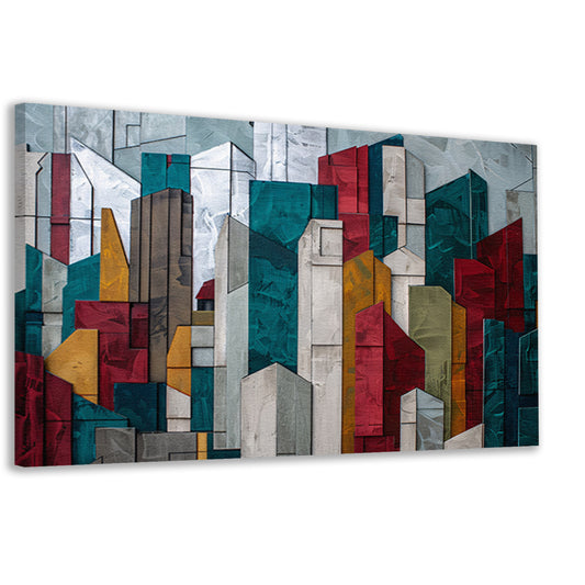 Abstracte kleurrijke skyline met geometrische vormen canvas