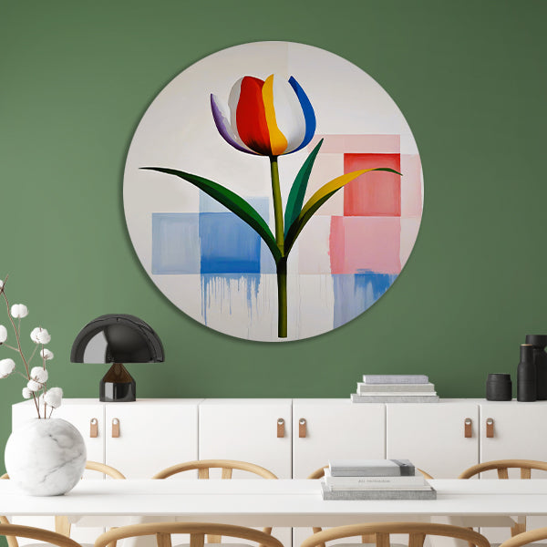 Abstracte Kleurrijke Tulp op Moderne Achtergrond aluminium muurcirkel