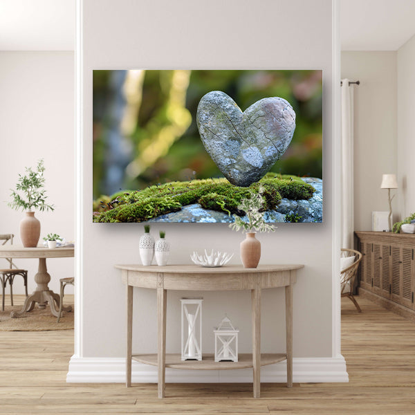 Hartvormige steen op mos in de natuur acrylglas