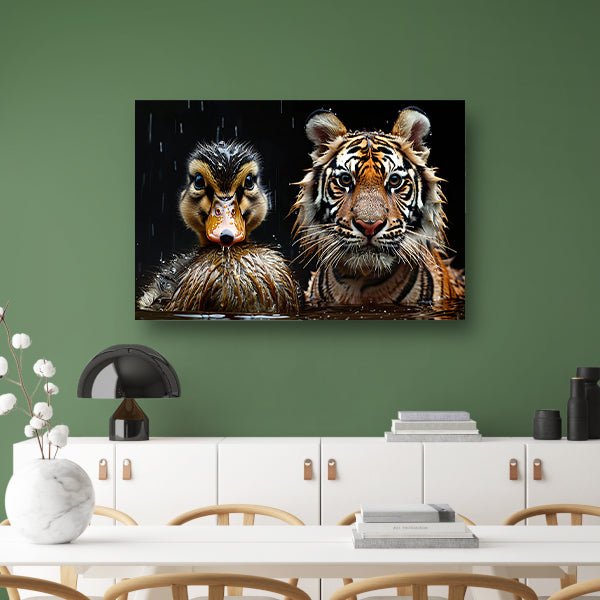 Tijger en eend in harmonie canvas