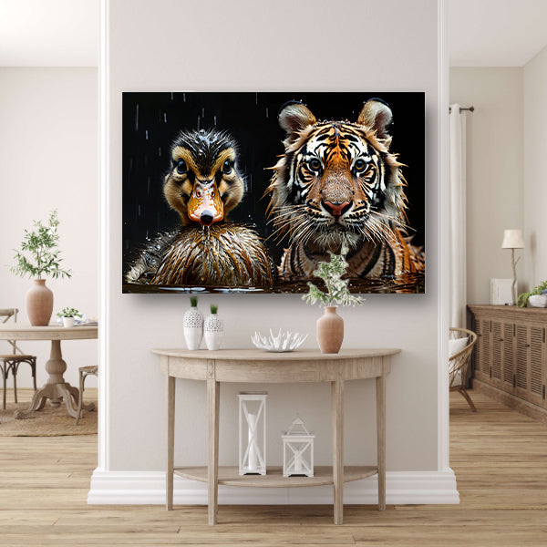 Tijger en eend in harmonie canvas