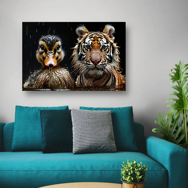 Tijger en eend in harmonie canvas