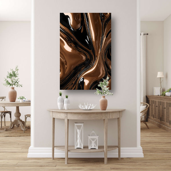 Abstracte Bronzen Wervelingen op Zwart canvas