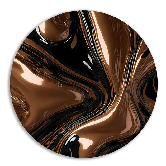 Abstracte Bronzen Wervelingen op Zwart aluminium muurcirkel