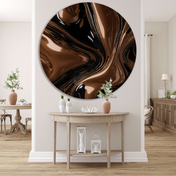 Abstracte Bronzen Wervelingen op Zwart aluminium muurcirkel
