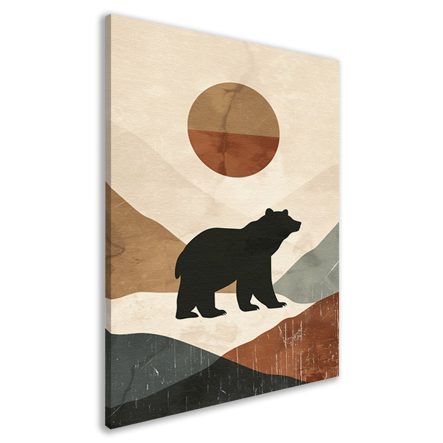 Beer in abstract landschap met geometrische zon canvas