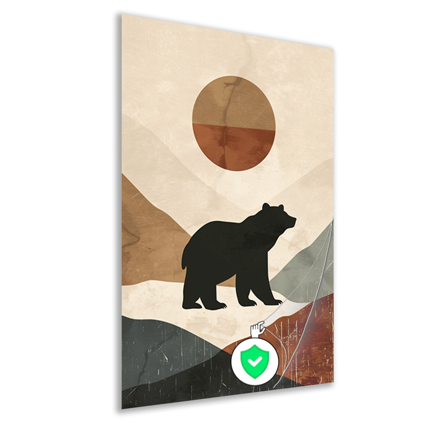 Beer in abstract landschap met geometrische zon poster