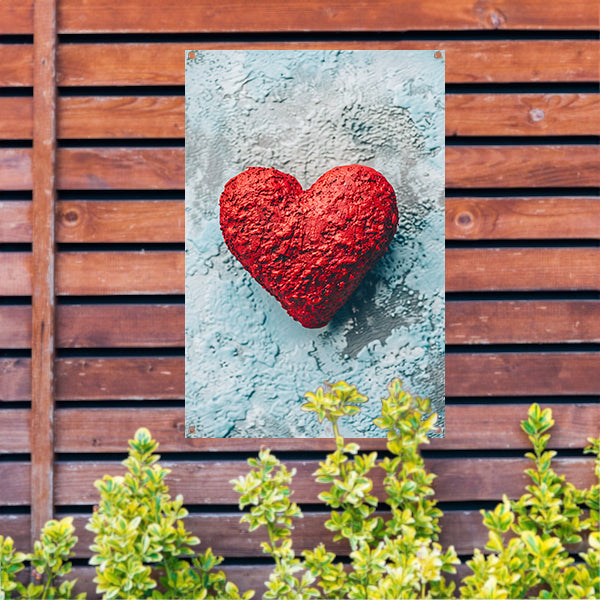 Rood popart hart op blauwe achtergrond tuinposter