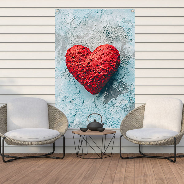 Rood popart hart op blauwe achtergrond tuinposter