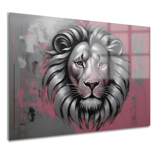 Abstracte Zilveren Leeuw met Roze Achtergrond acrylglas