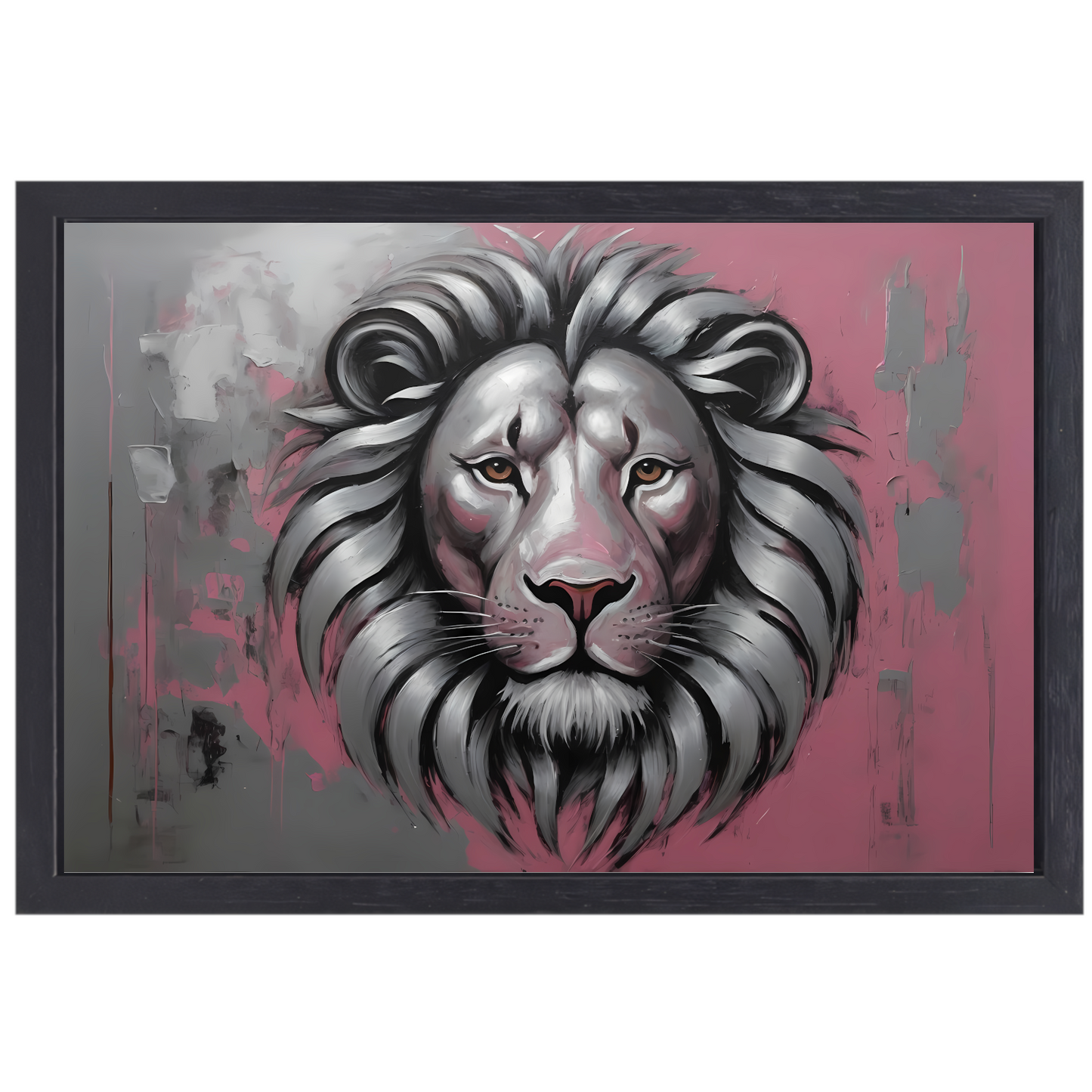 Abstracte Zilveren Leeuw met Roze Achtergrond canvas met baklijst