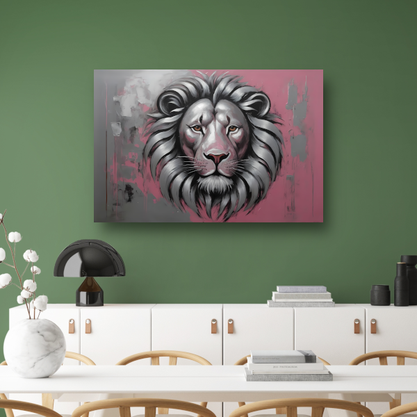 Abstracte Zilveren Leeuw met Roze Achtergrond acrylglas