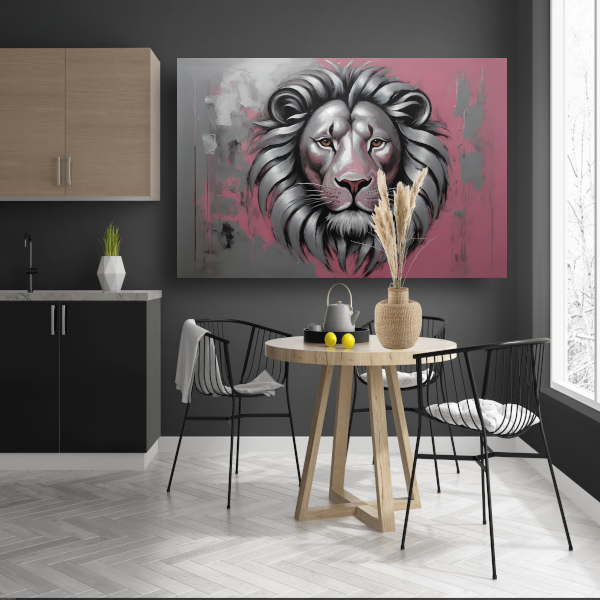 Abstracte Zilveren Leeuw met Roze Achtergrond acrylglas