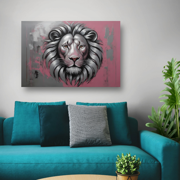 Abstracte Zilveren Leeuw met Roze Achtergrond acrylglas