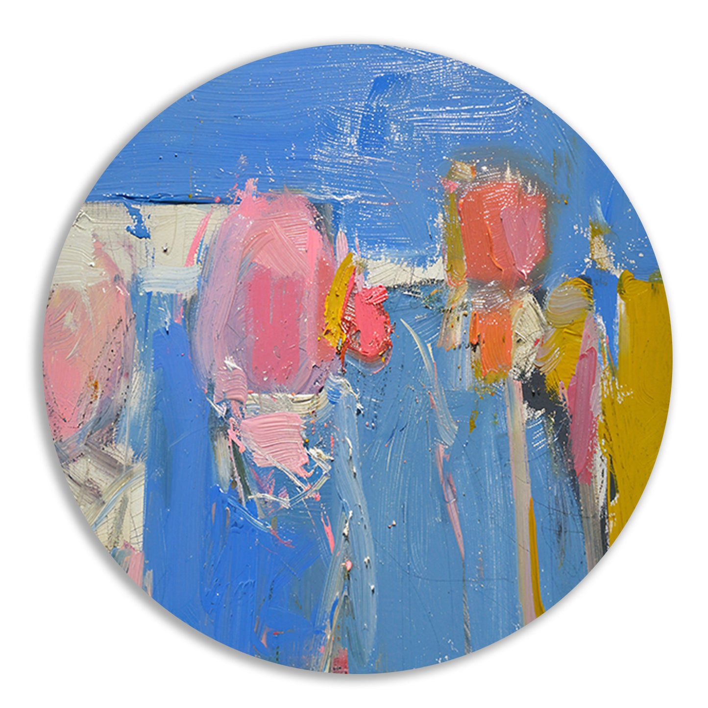 Kleurrijke abstracte expressie schilderij aluminium muurcirkel