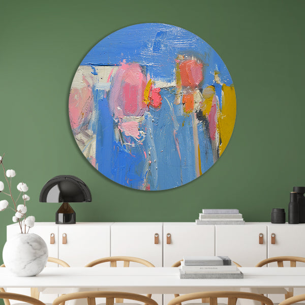 Kleurrijke abstracte expressie schilderij forex muurcirkel