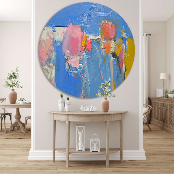 Kleurrijke abstracte expressie schilderij forex muurcirkel