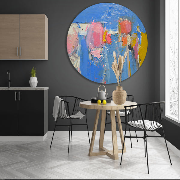 Kleurrijke abstracte expressie schilderij aluminium muurcirkel
