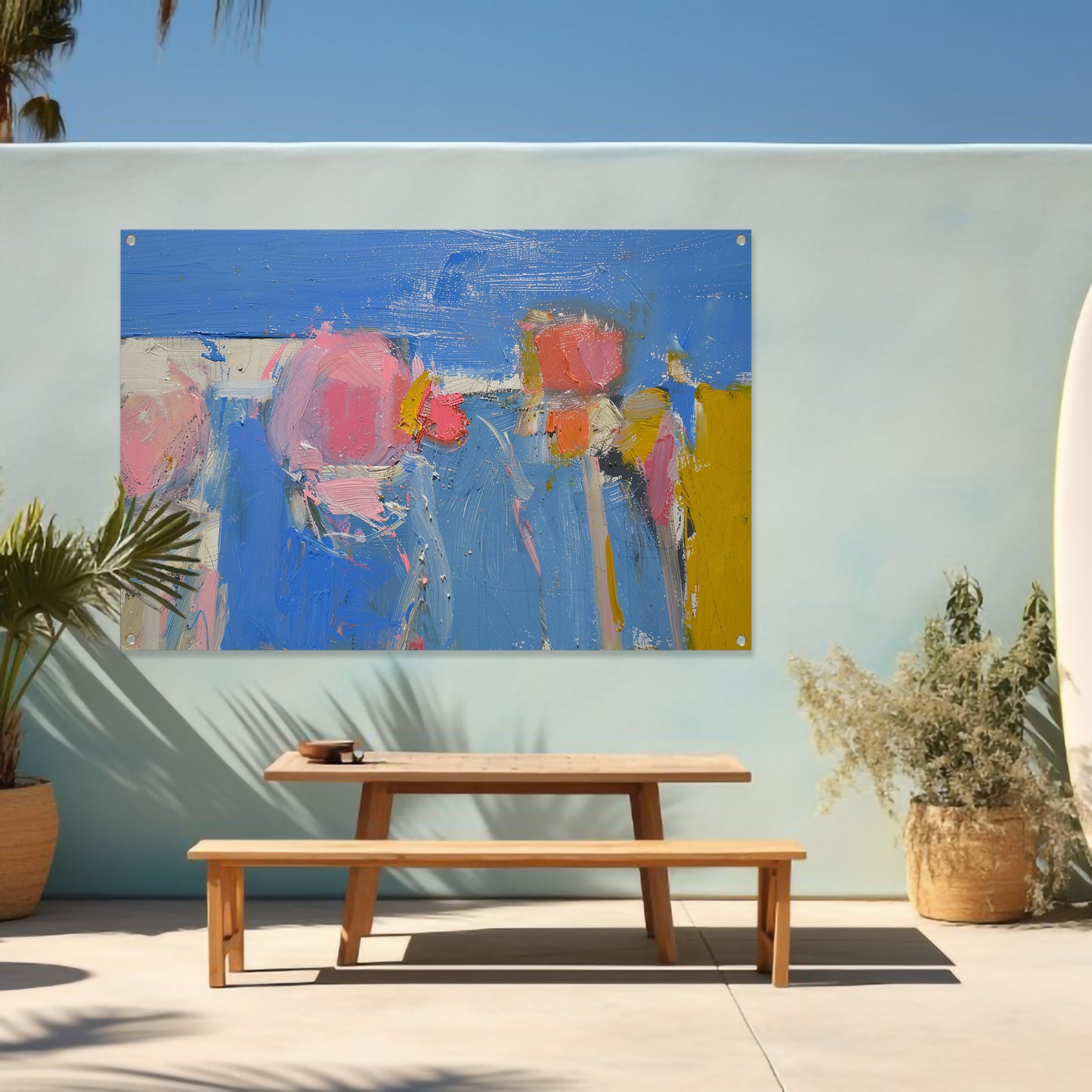 Kleurrijke abstracte expressie schilderij tuinposter