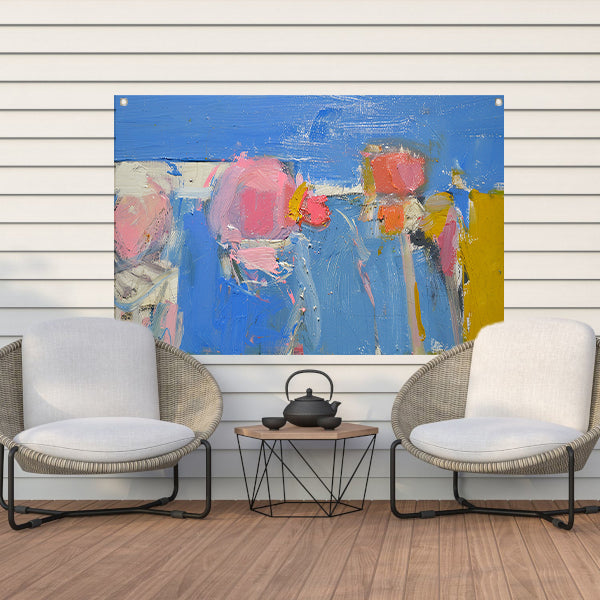 Kleurrijke abstracte expressie schilderij tuinposter