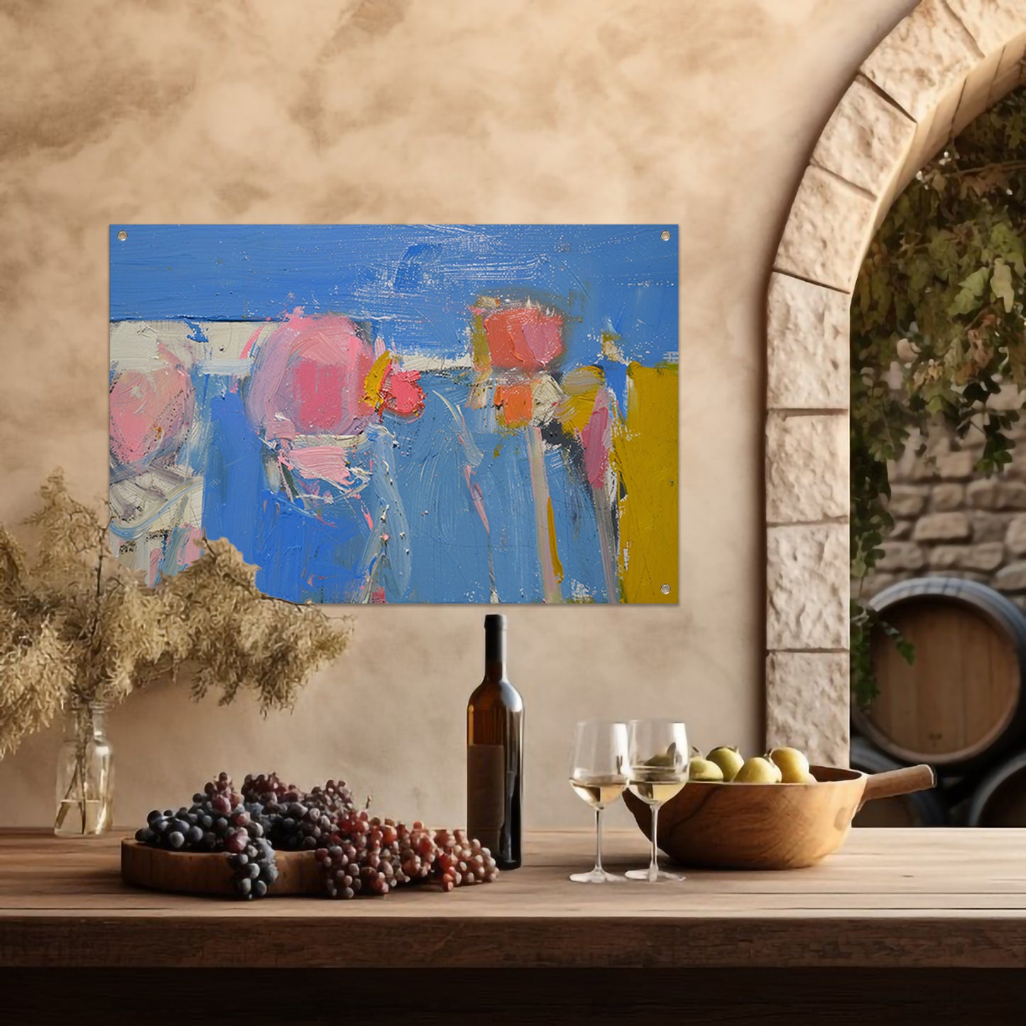 Kleurrijke abstracte expressie schilderij tuinposter