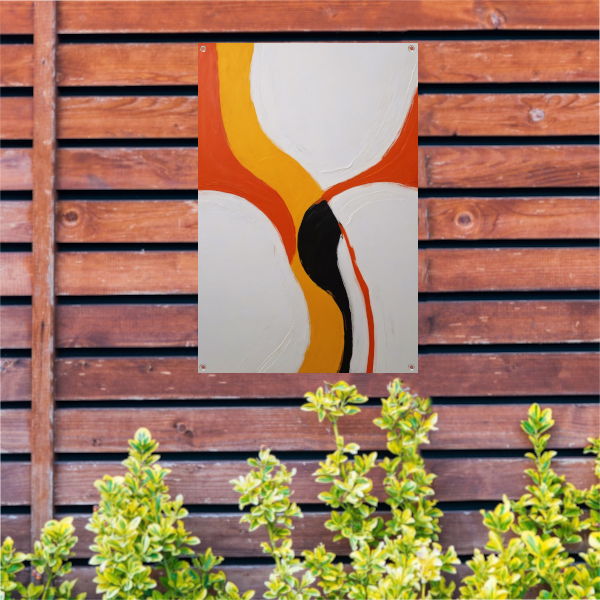 Kleurrijke abstracte vormen en lijnenspel tuinposter