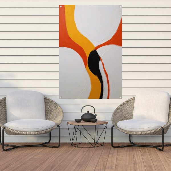 Kleurrijke abstracte vormen en lijnenspel tuinposter