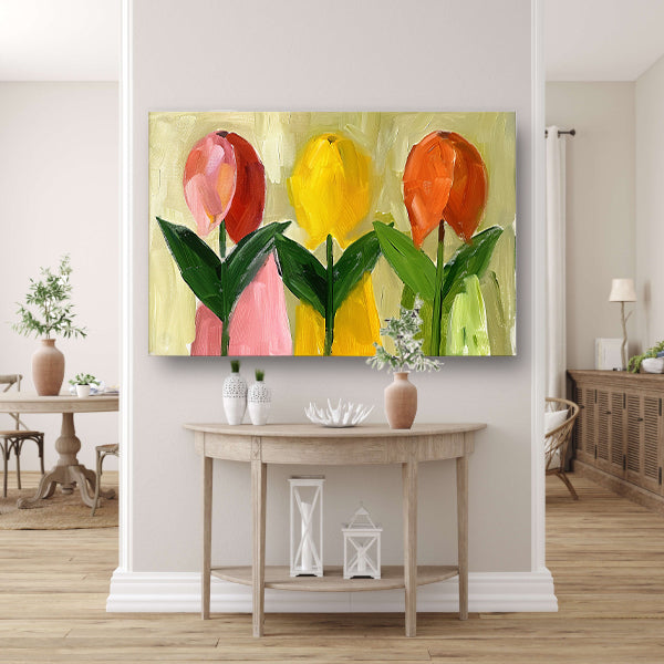 Impressionistisch schilderij van kleurrijke tulpen poster