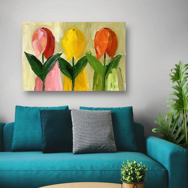 Impressionistisch schilderij van kleurrijke tulpen poster