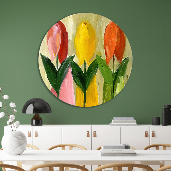 Impressionistisch schilderij van kleurrijke tulpen forex muurcirkel