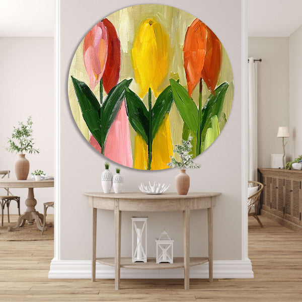 Impressionistisch schilderij van kleurrijke tulpen forex muurcirkel