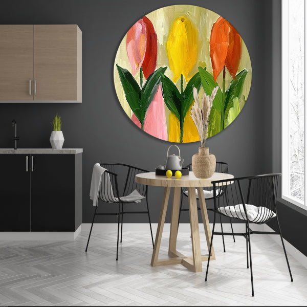 Impressionistisch schilderij van kleurrijke tulpen forex muurcirkel