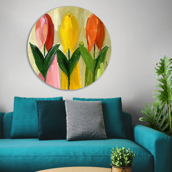 Impressionistisch schilderij van kleurrijke tulpen forex muurcirkel