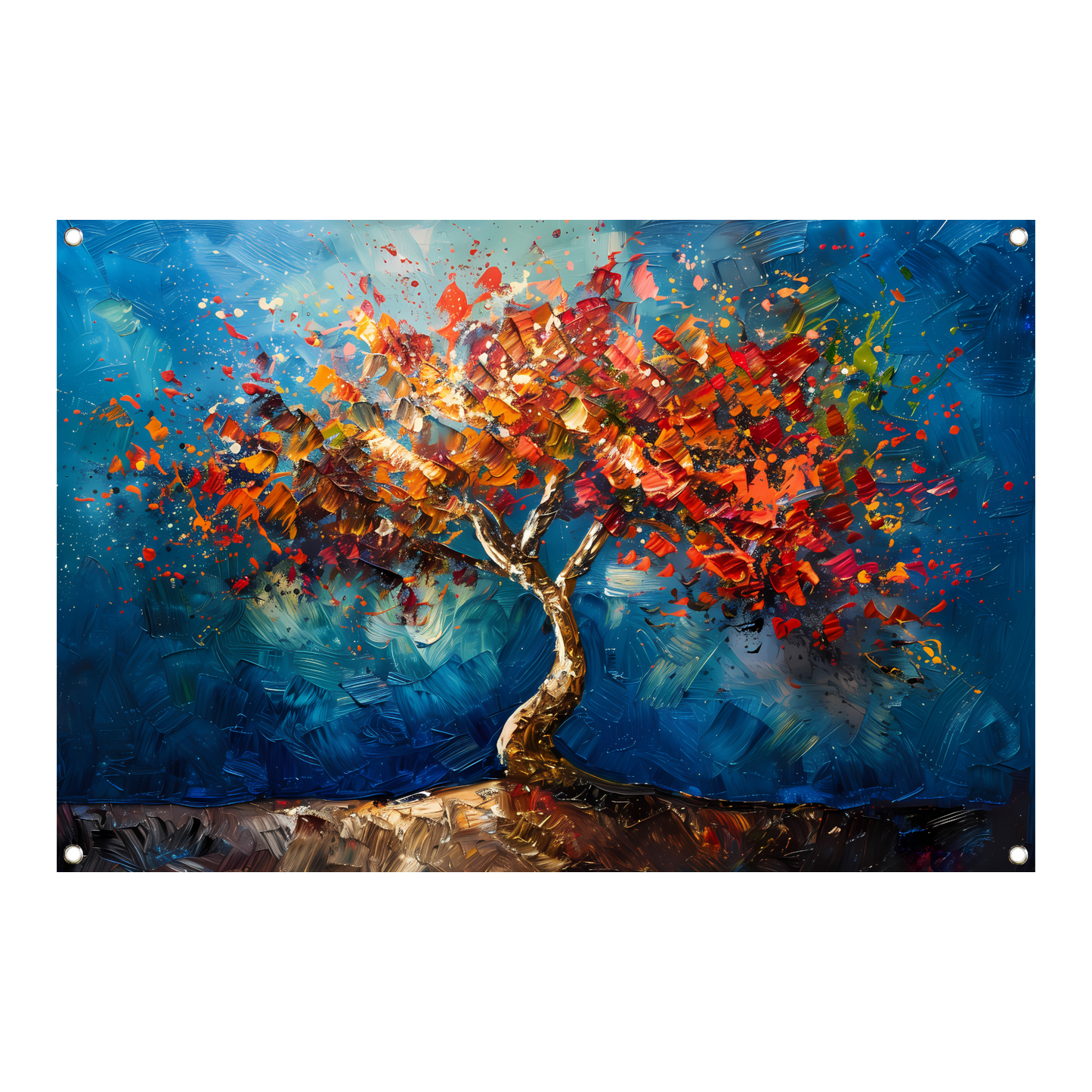 Abstracte kleurrijke boom in olieverf weergave tuinposter