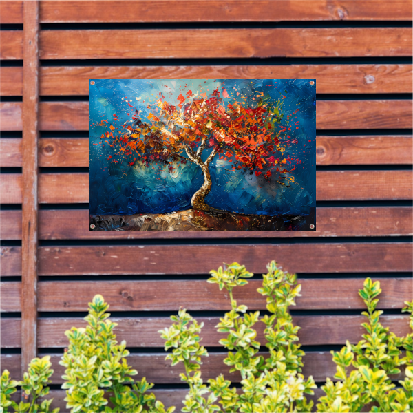 Abstracte kleurrijke boom in olieverf weergave tuinposter