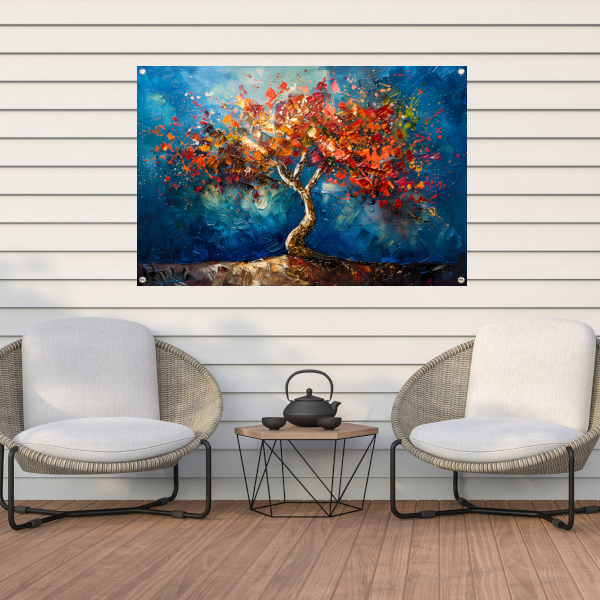 Abstracte kleurrijke boom in olieverf weergave tuinposter