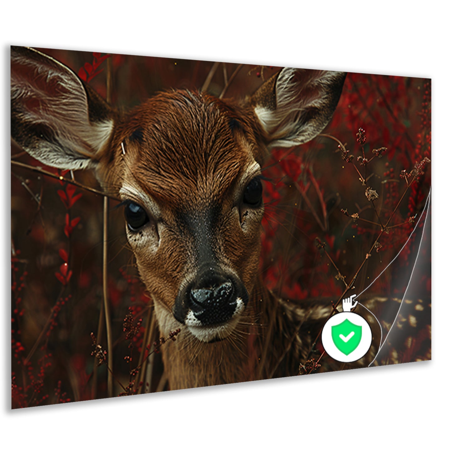 Jong hert verborgen tussen herfstbladeren poster