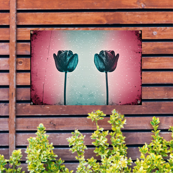 Abstracte tulpen tegen kleurrijke achtergrond tuinposter
