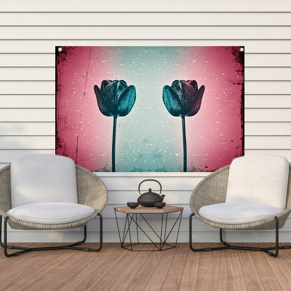 Abstracte tulpen tegen kleurrijke achtergrond tuinposter