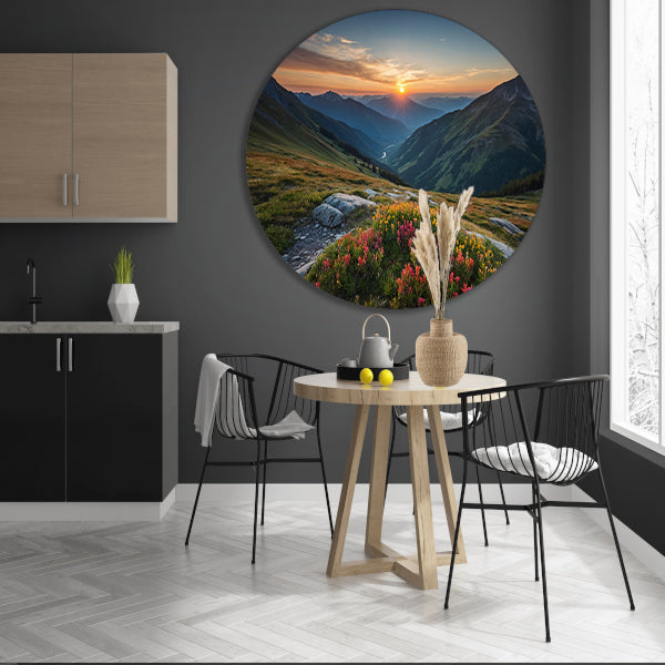 Prachtig berglandschap bij zonsondergang aluminium muurcirkel