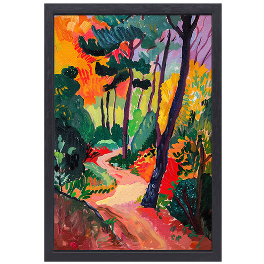 Kleurrijk schilderij van een boslandschap canvas met baklijst