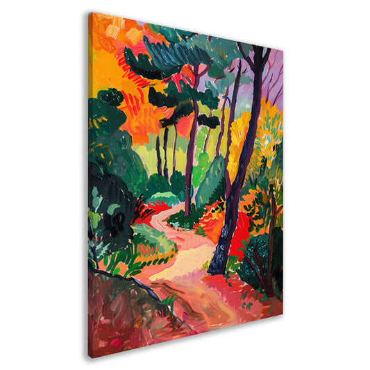 Kleurrijk schilderij van een boslandschap canvas