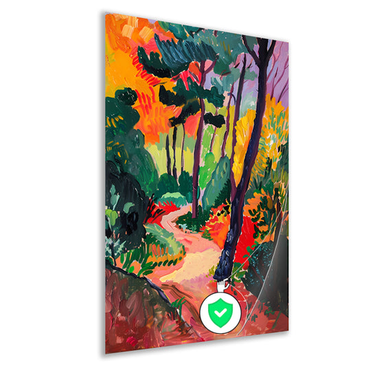 Kleurrijk schilderij van een boslandschap poster