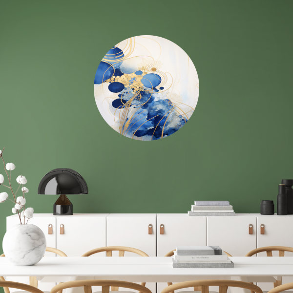 Blauwe Diepten met Gouden Accenten aluminium muurcirkel
