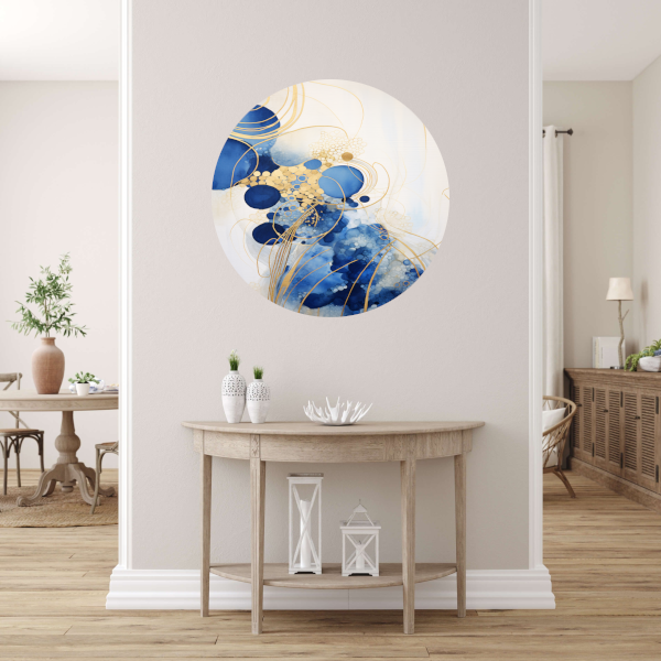Blauwe Diepten met Gouden Accenten aluminium muurcirkel