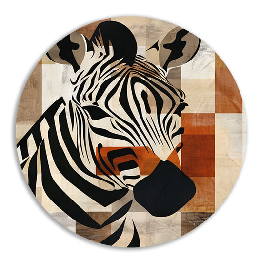 Geometrische Zebra Hoofd op Sepia Achtergrond aluminium muurcirkel