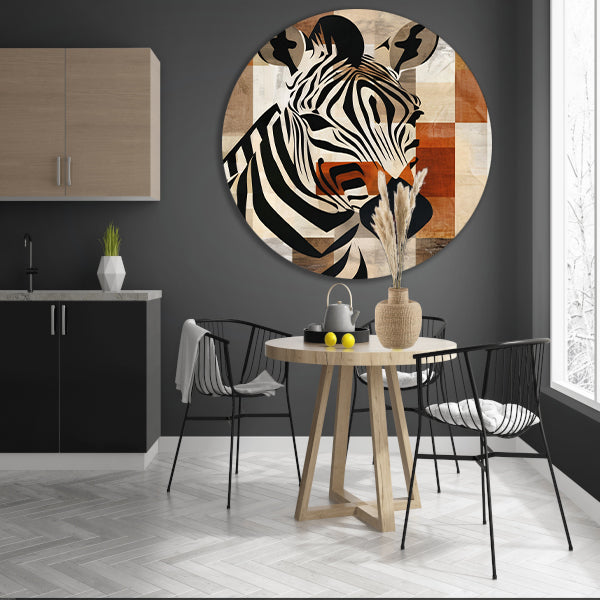 Geometrische Zebra Hoofd op Sepia Achtergrond aluminium muurcirkel