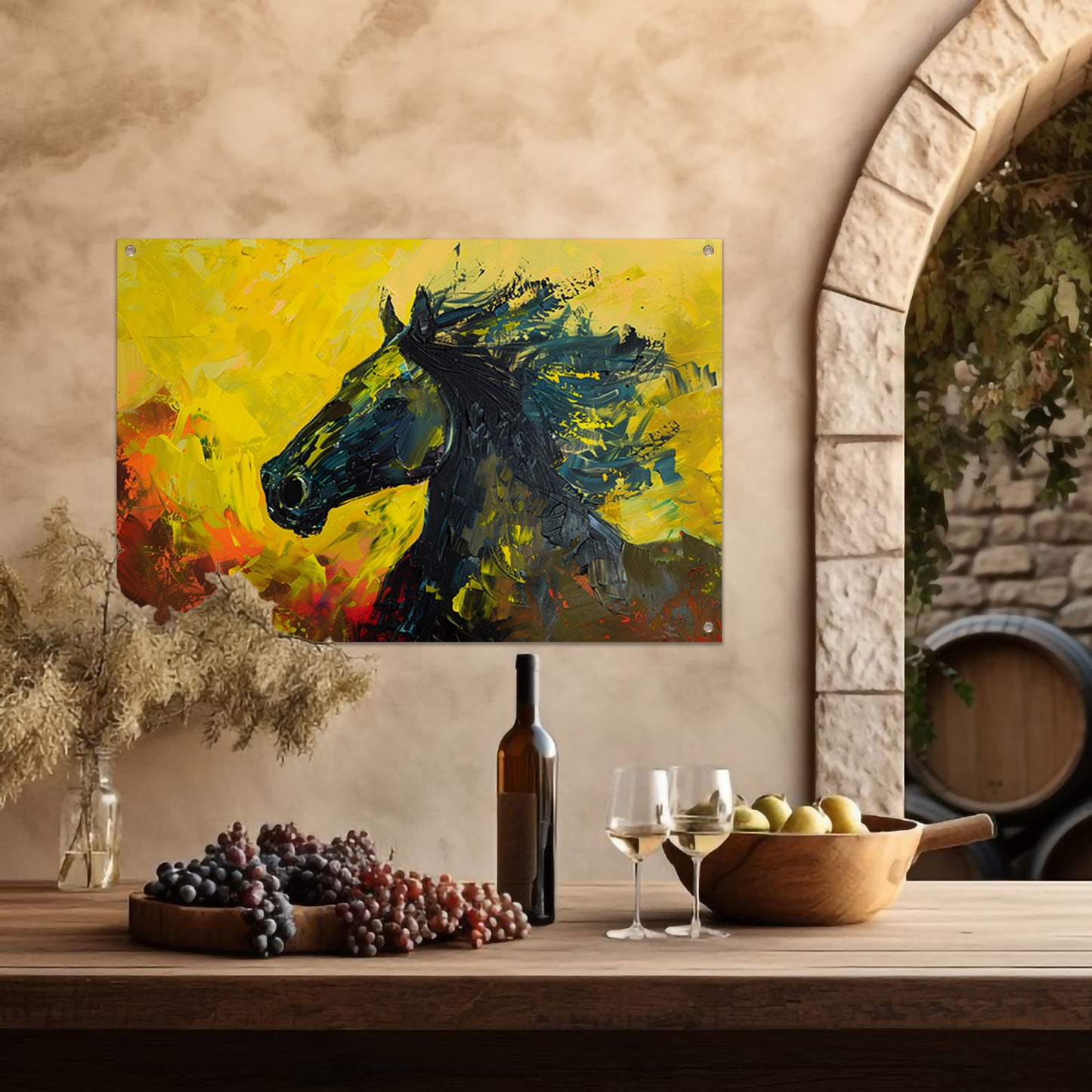 Dynamisch abstract schilderij van een paard tuinposter