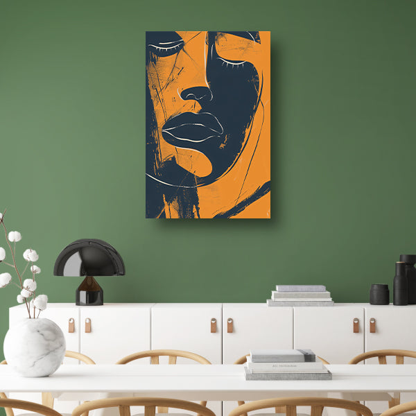 Abstract Portret van een Vrouw in Oranje en Zwart-Wit canvas
